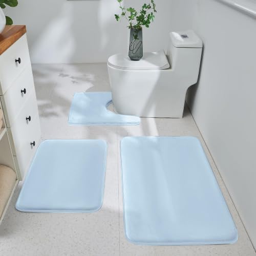 HUXMEYSON 3-Piece Memory Foam Bathroom Rug Set, Light Blue by HUXMEYSON