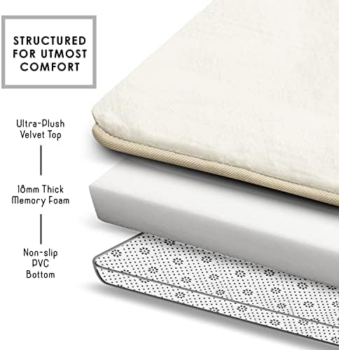 Clara Clark 3 Piece Bathroom Rugs Bath Mat Set, Velvet Memory Foam Bath Mats for Bathroom - Non-Slip, PVC Backing Bath Rugs, Washable - Dries Quickly, White - Image 5