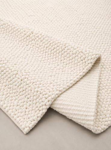100% Wool Hand Woven Knit Popcorn Rug (9'x12' - Ivory). - Image 3