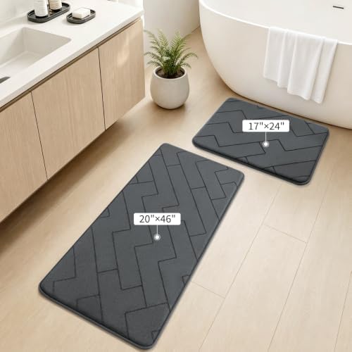 YIHOUSE 2 Piece Memory Foam Bathroom Rug Set, Dark Grey, 17"x24"+20"x46" - Image 2