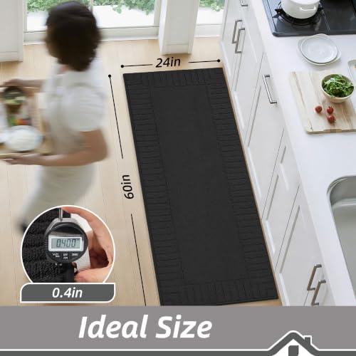 BEQHAUSE Kitchen Rugs 24"x60", Non Slip Washable Kitchen Floor Mat, Black - Image 3