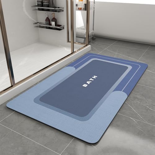 MontVoo Bath Mat-Bath Mat Rug Non Slip Super Absorbent Stain Resistant Quick Dry Thin Bathroom Rug-Bath Mats for Bathroom Floor Bathtub Vanity-Bathmat Bath Rug Easy Care-17"x27",Navy by MontVoo