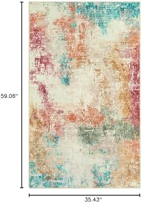Lahome Abstract Kitchen Rugs Washable, 3x5 Ultra Thin Soft Small Area Rug for Living Room Non-Slip, Low-Pile Indoor Modern Colorful Bedroom Throw Carpet for Entryway Office Bathroom - Image 2