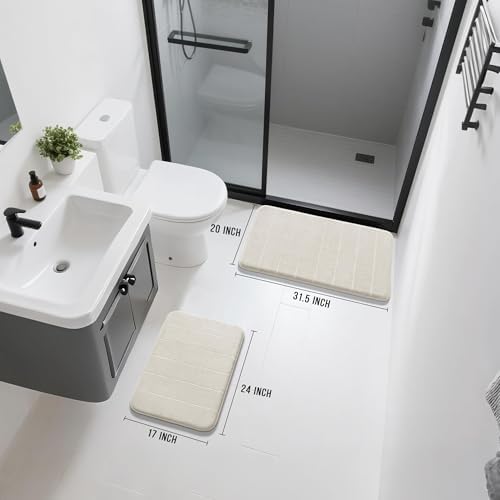 Yimobra Memory Foam Bathroom Mat Set, 31.5 x 20 & 24 x 17 in, Cream White - Image 2