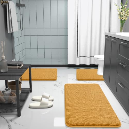OLANLY Memory Foam Bathroom Runner Rugs 47x24, Long Bath Mat, Golden Yellow - Image 7