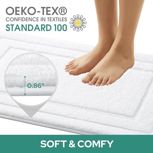 HOMEIDEAS White Bathroom Rugs Set of 3, Non Slip Bath Mats - Image 3