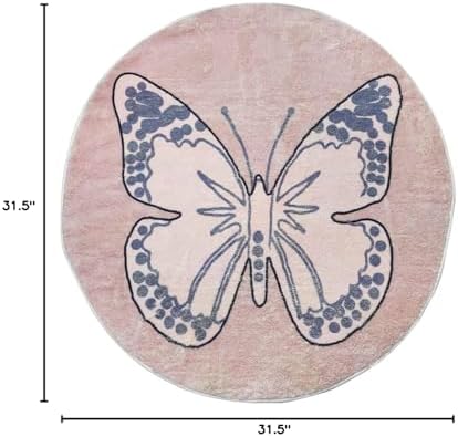 Poowe Round Area Rugs Soft Floor Carpets Non Slip for Bedroom (Round 39.4", Butterfly) - Image 2