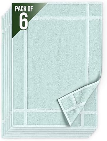 Pearl Linens 6 Pack Cotton Bath Mats for Bathroom, 20" X 30", Mint Green by PearlLinens