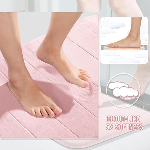 Yimobra Pink Bath Mat, Super Soft Absorbent Memory Foam Bathroom Rug Non Slip, Quick Dry, Machine Washable Floor Carpet for Tub Shower, Home Decor Accessories, 24x17 - Image 4