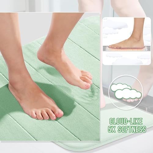 Yimobra Long Bath Mat 44"x24", Super Soft Quick Dry Memory Foam Bathroom Rug, Water Absorbent, Non Slip Backing Machine Washable for Tub Shower, Thick Comfort Support, Pale Green - Image 3