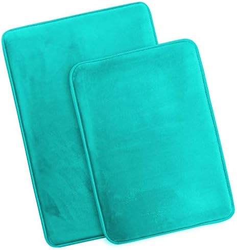 Clara Clark 2 Piece Bathroom Rugs Bath Mat Set, Velvet Memory Foam Bath Mats for Bathroom - Non-Slip, PVC Backing Bath Rugs, Washable - Dries Quickly, Teal - Image 4