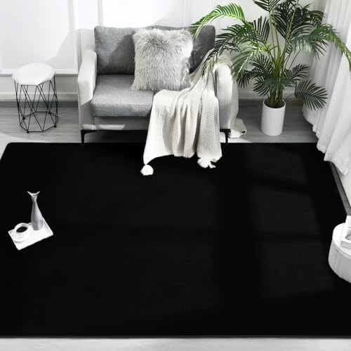 FlyDOIT Area Rugs for Bedroom Living Room, 7x10 Black Super Soft Comfy Thickened Memory-Foam Indoor Carpets, Modern Aesthetic Minimalist Carpet for Boys Girls Adults Apartment Nursery Home Décor - Image 2