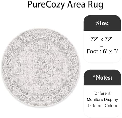 PureCozy Gray Round Area Rug 6ft Vintage Floral - Image 2