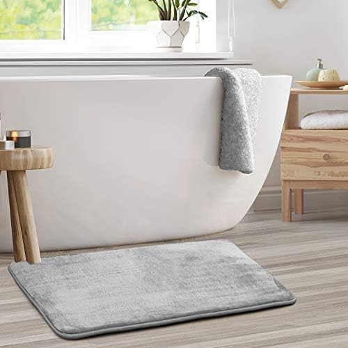 Clara Clark Bathroom Rugs, Velvet Memory Foam Bath Mat, Non-Slip, Machine Washable Bath Rugs - Dries Quickly, Ultra Soft Plush Bath Mats for Bathroom, 20 x 32, Silver - Image 2