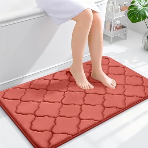 OLANLY Memory Foam Bath Mat Rug 36x24, Ultra Soft Bathroom Rugs, Coral by OLANLY
