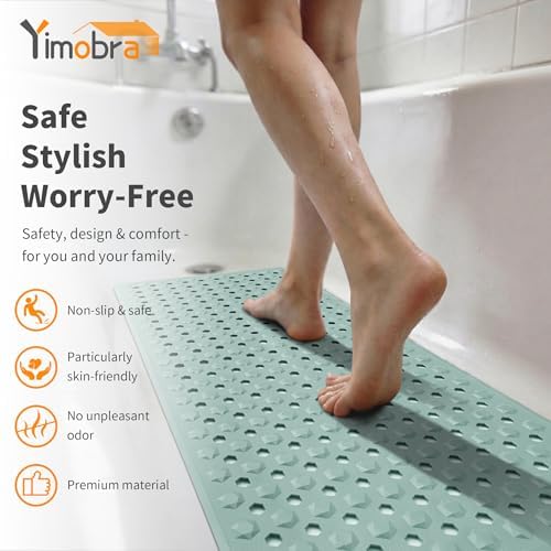 Yimobra Bathtub Mat Non Slip, 34.5"X15.5" Long Shower Mat for Inside Shower, Machine Washable Bath Mat with Drain Holes & Strong Suction Cups, Soft on Feet, Bathroom Essentials, Light Green - Image 3