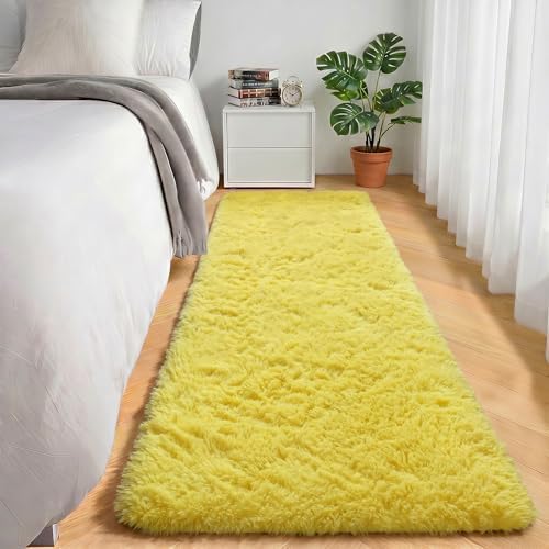 Yellow Runner Rugs for Bedroom Living Room, Fluffy 2x6 Bedside Area Rug - Image 4