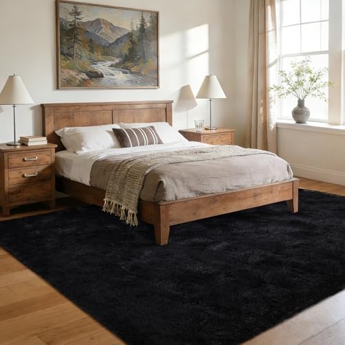 4x6 Fluffy Area Rugs Non-Slip for Bedroom Living Room Tie-Dyed Black - Image 3