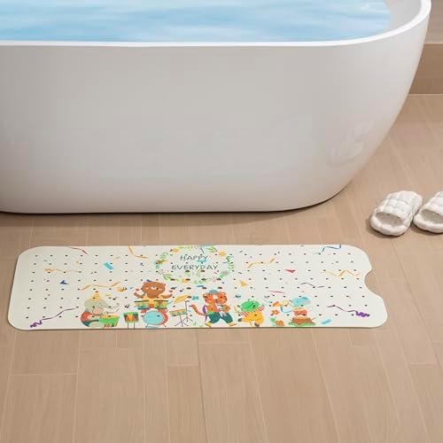 YINENN Bath and Shower Safety Mats 40x16 inch, Non Slip with Suction Cups for Bathroom Stall and Tub Floor, Extra Large and Machine Washable, Drain Holes Keep Bathtub Clean, Colored Animals - Image 6