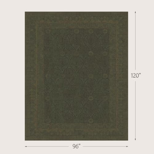 Olive Green Vintage Washable 8x10 Area Rug for Living Room, Non-Slip Distressed Rug for Bedroom & Dining Room, Low Pile Stain Resistant Floor Carpet, Modern Farmhouse Décor - Image 2