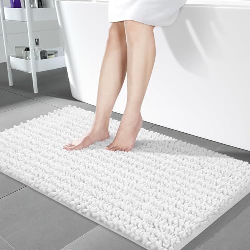 Yimobra Bathroom Runner Rug 55x24 Inch - Extra Long Non Slip Polyester Bath Mat, Soft & Absorbent, Machine Washable Shaggy Hallway Carpet for Vanity Tub Shower, White Home Decor Accessories. by Yimobra