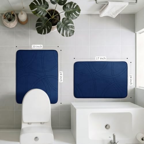 YIHOUSE 2 Piece Memory Foam Bathroom Rug Set, Cushioned Bath Mat, Dark Blue - Image 2