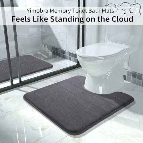 Yimobra Memory Foam Toilet Bath Mat U-Shaped, Soft and Comfortable, Super Water Absorption, Non-Slip, Thick, Machine Wash and Easier to Dry for Bathroom Commode Contour Rug, 24 X 24 Inches, Dark Gray - Image 6