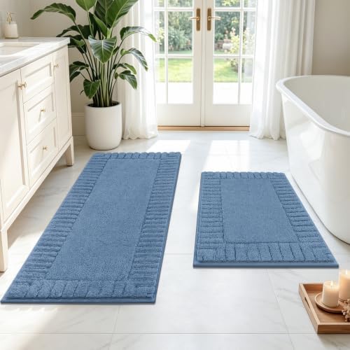 Pauwer Bathroom Rugs Sets 2 Piece, Non Slip Plush Bath Mats, Dark Grey by Pauwer