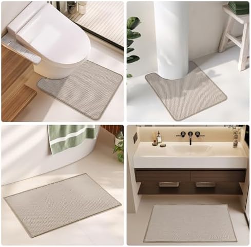TYUU Bathroom Runner Rugs, Long Bath Mat Runner Washable Thin Quick Dry Low Pile Bathroom Runner Rugs Non Slip, Beige 16"x60" - Image 6