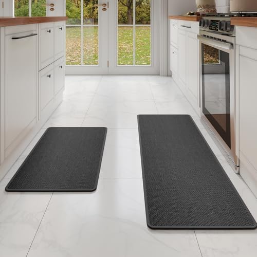 YDKGL Kitchen Mat Kitchen Rugs Sets of 2 PCS Non Slip Black 17"x30"+17"x59" by YDKGL