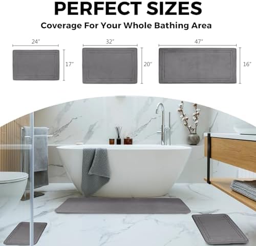 Grey Bathroom Rugs Memory Foam Small Thin Bath Mat Non Slip Washable - Image 6
