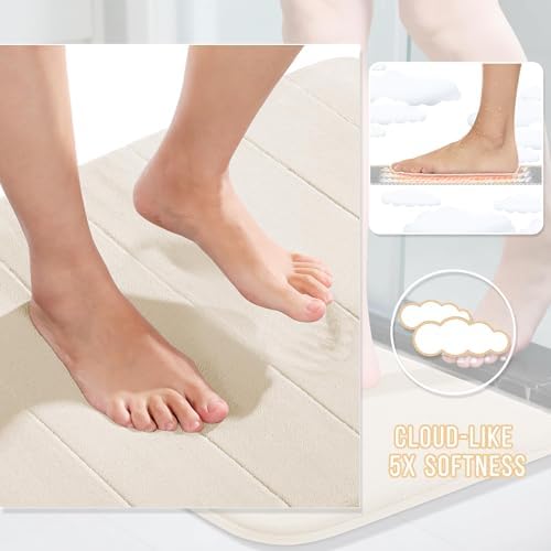 Yimobra Memory Foam Bathroom Mat Set, 31.5 x 20 & 24 x 20 in, Cream White - Image 3