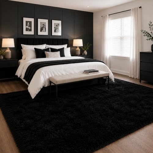6x9 Ft Black Fluffy Area Rug for Living Room, Soft Washable - Image 2