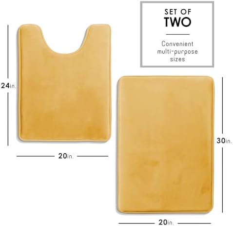 Clara Clark 2 Piece Bathroom Rugs, Velvet Memory Foam Bath Mat Set, Non-Slip Bath Rugs, Machine Wash, Dries Quickly, Ultra Soft Plush Bath Mats for Bathroom, 20 x 32 + Contour, Camel Gold - Image 2