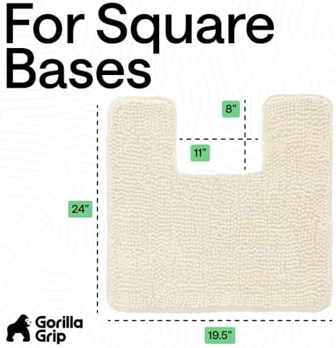 GORILLA GRIP Chenille Bath Rug Mat for Square Toilet Base, 24x19 Ivory - Image 2