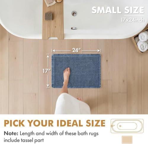 MIULEE Set of 2 Waffle Bathroom Rugs Boho Bath Mat Blue 17x24 Inch - Image 2
