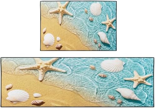 Kitchen Rugs Set of 2 Non Slip WashableStarfish Seashell by Nesphy