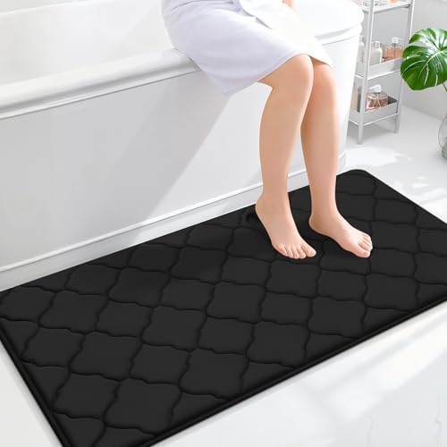 OLANLY Memory Foam Bath Mat Rug 47x24, Ultra Soft and Absorbent Bathroom Rugs, Non-Slip, Comfortable, Machine Washable Bath Carpet for Bathroom Floor, Tub, Shower and Home Decor Accessories, Black by OLANLY