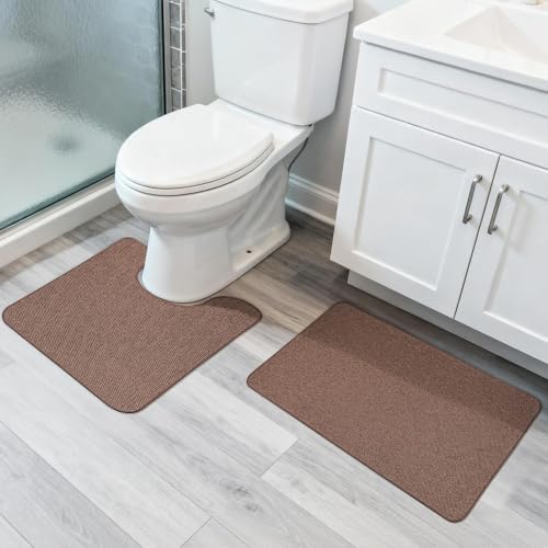 Bosap Bath Mat Set 2 Pieces,Ultra Thin Bathroom Rugs,Rubber Toilet Rugs by BosapDirect