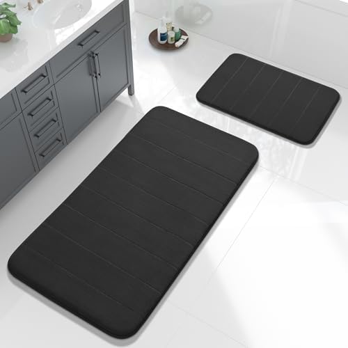 Yimobra Large Memory Foam Bathroom Mat Set, 44 x 24 & 24 x 17 in, Black by Yimobra