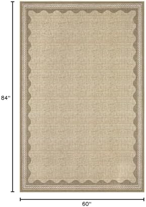 GarveeHome Washable Rugs 5x7 Rug for Living Room, Scalloped 5 x 7 Rug Solid Tan Jute Digital Printing Modern Low-Pile Carpet for Bedroom Dining Nursery Non Slip Mat with Rubber Back - Image 2