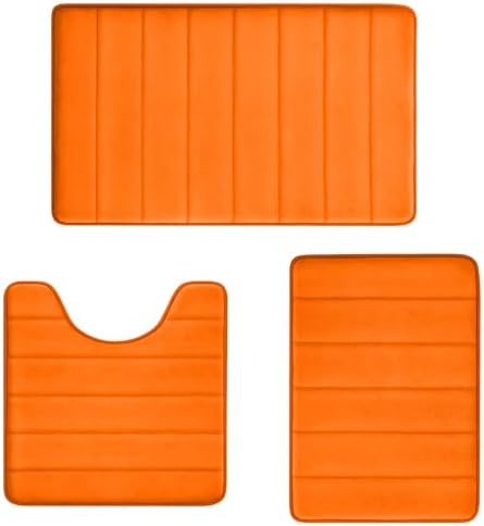 Orange Bathroom Rugs Extra Soft Memory Foam Bath Mat Sets 3 Piece Non Slip Absorbent & Dry Living Mat Sets Washable Bath Carpets with Toilet Rug,Bath Rugs for Bathroom,Tub,Shower,Kitchen,Bedroom by RUNHELIX