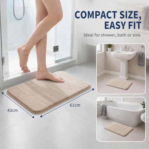 Yimobra Memory Foam Bath Mat, Soft Absorbent Bathroom Rug, 24x17, Beige - Image 2