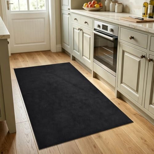 3x5 Black Solid Area Rug Washable Non-Slip Soft Thin for Bedroom Kitchen - Image 2