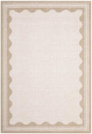 GarveeHome Scalloped Door Mat Indoor Rugs for Entryway Small Rug 2x3 Washable Non-Slip Solid Beige Modern Soft Low-Pile Throw Carpet for Bedroom Kitchen Bathroom Entrance - Image 4