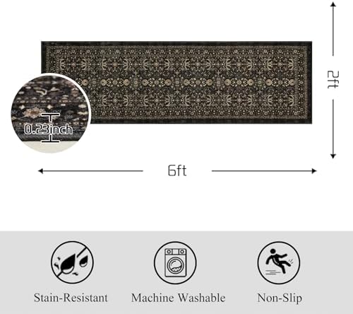 Ruaruarug Hallway Washable Runner Rug 2×6, Ultra Soft, Black Grey - Image 2