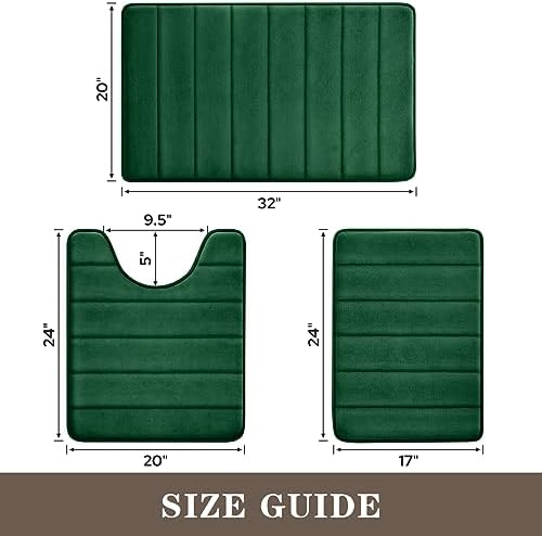 BYSURE Dark Green Memory Foam Bathroom Rug Set 3 Piece - Image 2