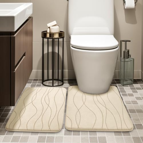 YIHOUSE Bathroom Rugs Set 2 Piece, Memory Foam Bath Mat Khaki - Image 3
