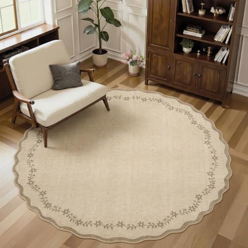 GarveeHome Large Round Rug 8ft Scalloped Washable Circle Living Room Rug by GarveeHome