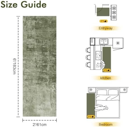 2x6 Ft Abstract Washable Runner Area Rugs for Hallway Green - Image 2
